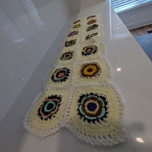 Vintage Handmade Multicolour Crochet Granny Square Blanket Bed Table Runner Knit